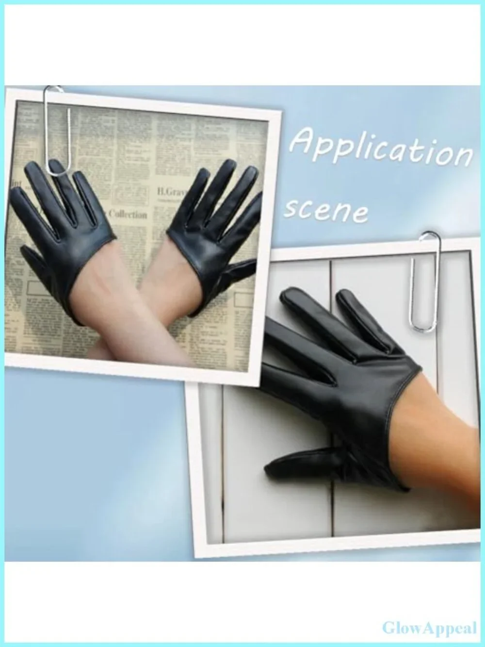 Women Faux Leather Dancing Wet Look Extra Short PU Leather Half Palm Gloves